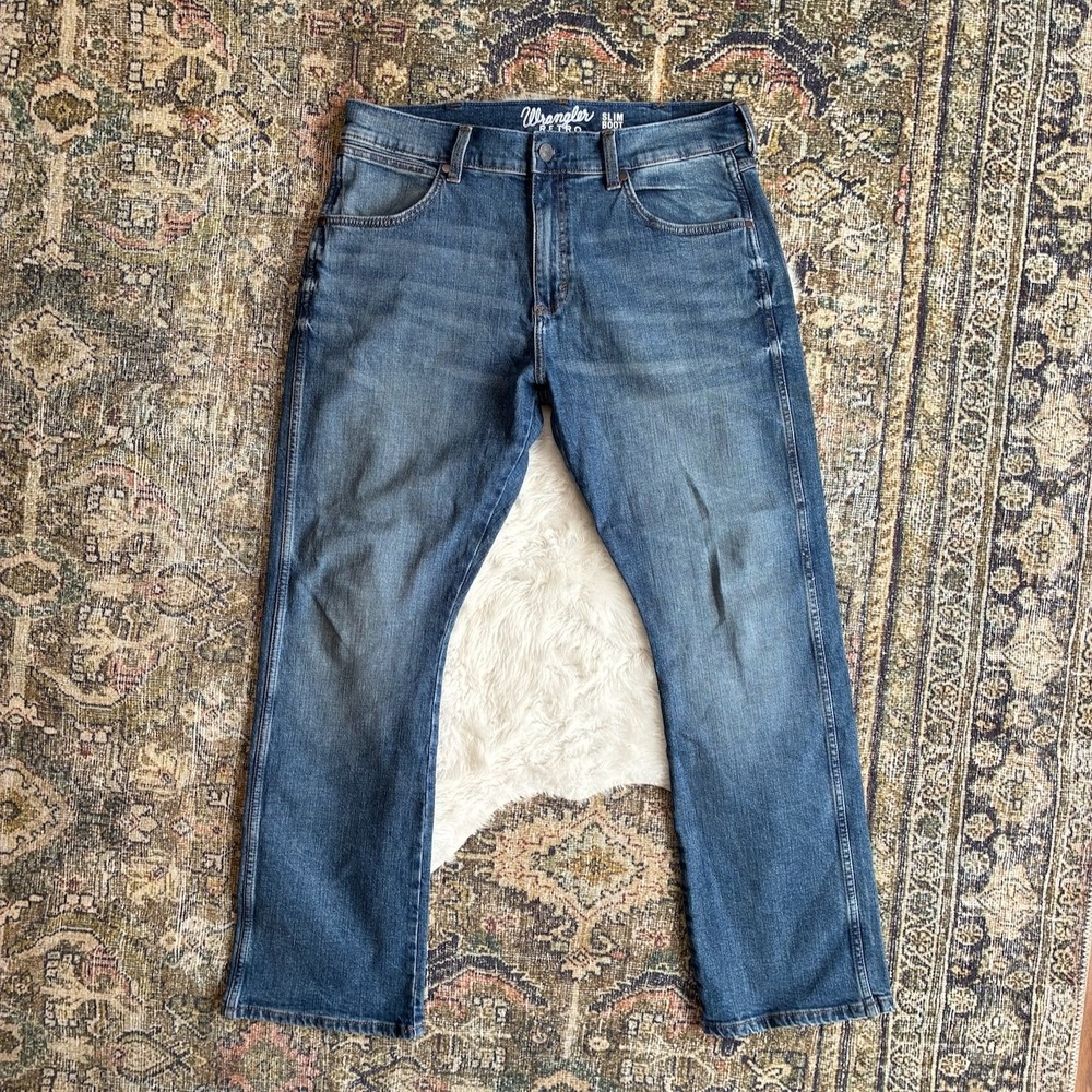 Wrangler Retro Slim Boot Men 34x32 Medium Wash Blue Denim Jeans 112361323